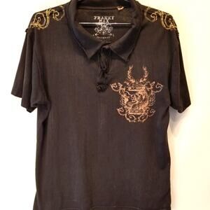 Franky Max Original Men Distressed Collar T-Shirt Short Sleeve Comdfortable Sz L